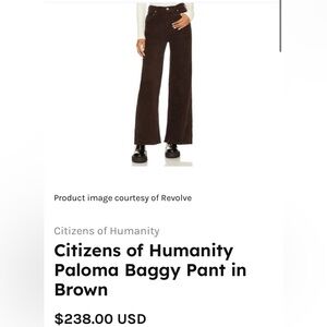citizens of humanity courduroy paloma wide leg baggy brown